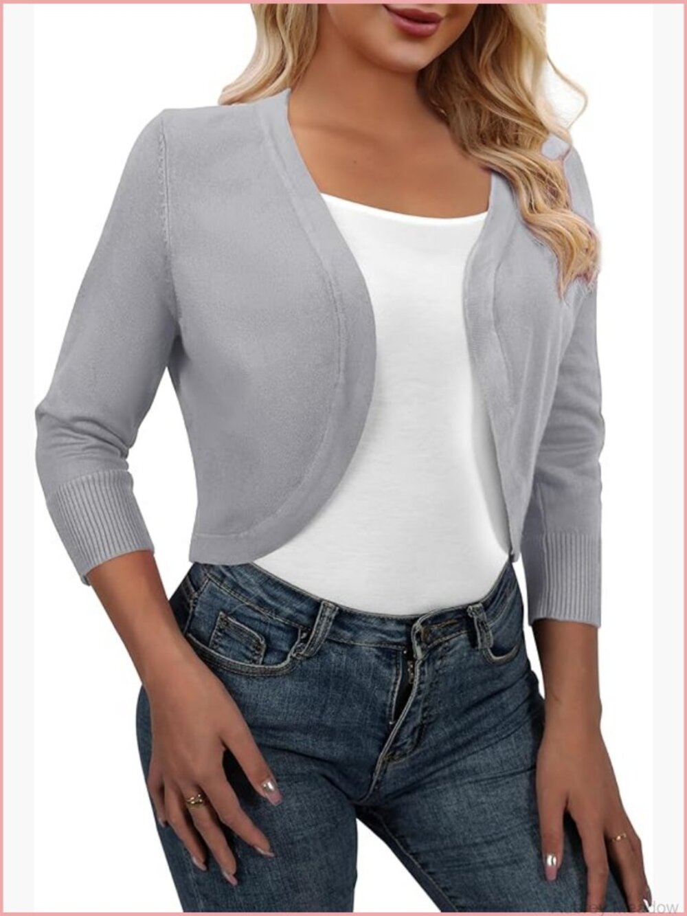 3/4 Sleeve Cropped Cardigan Sweater Open Front Short Shrug